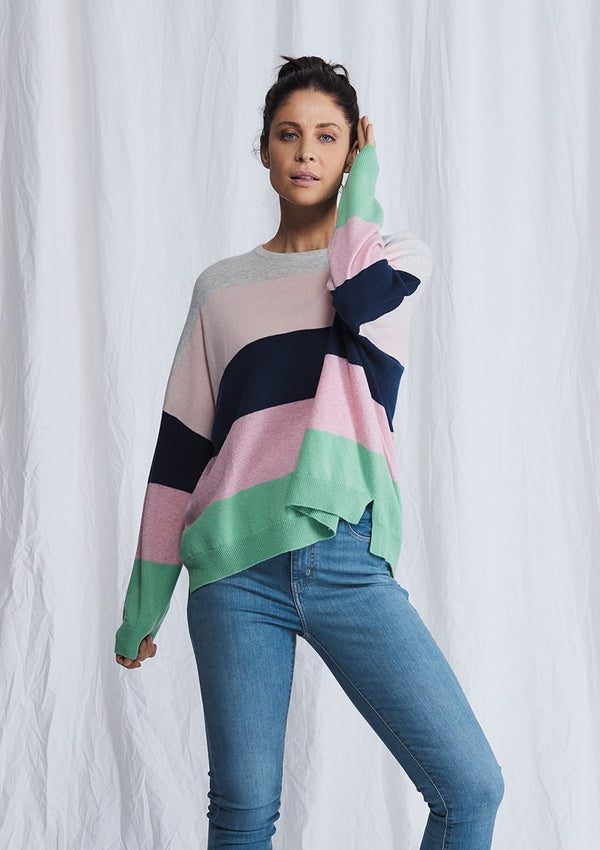 Ali Crystal Stripe Crew Sweater