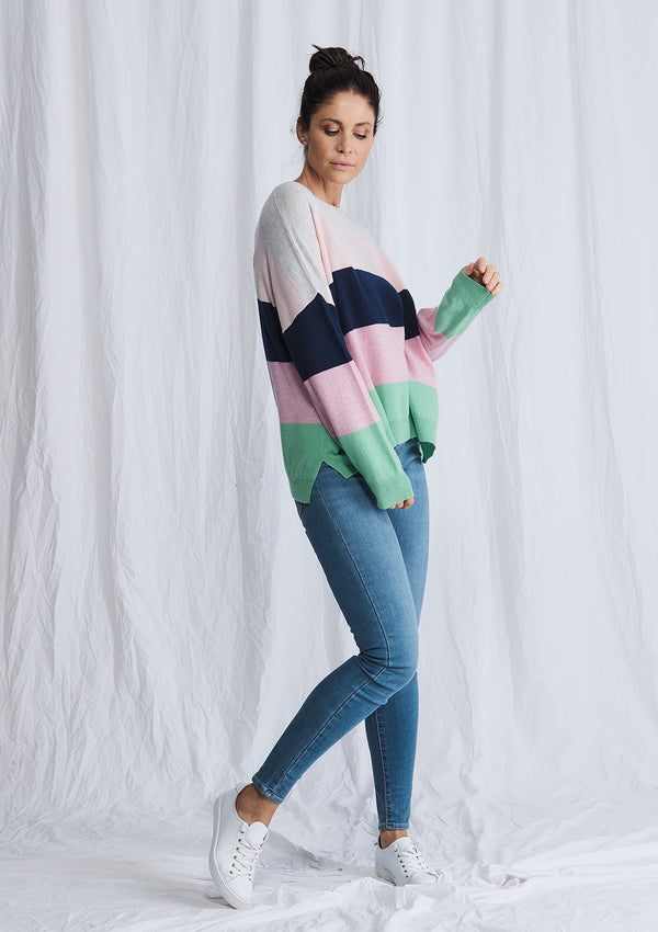 Ali Crystal Stripe Crew Sweater