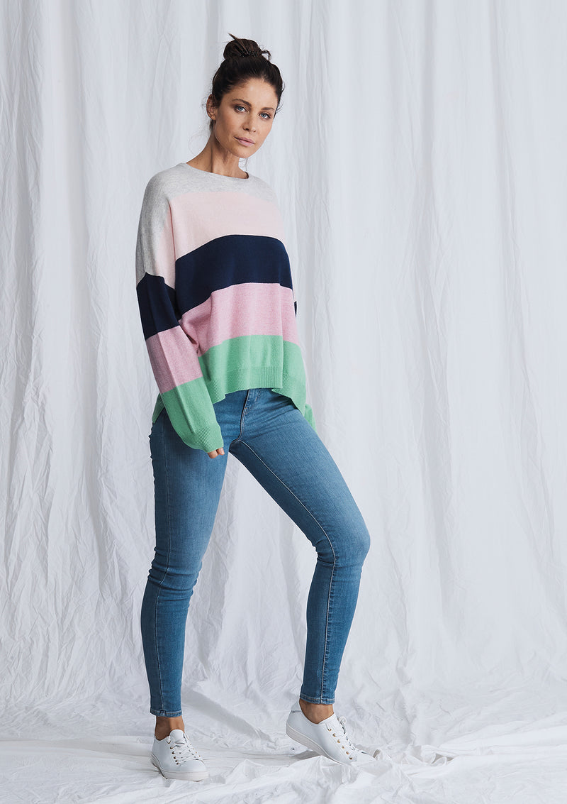 Ali Crystal Stripe Crew Sweater