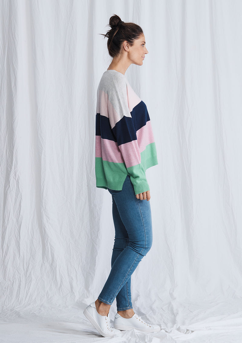 Ali Crystal Stripe Crew Sweater