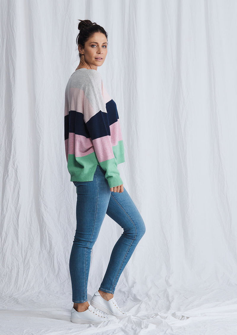 Ali Crystal Stripe Crew Sweater