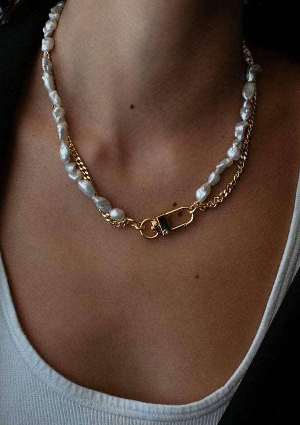 F+H Janet Pearl + Chain Statement Necklace