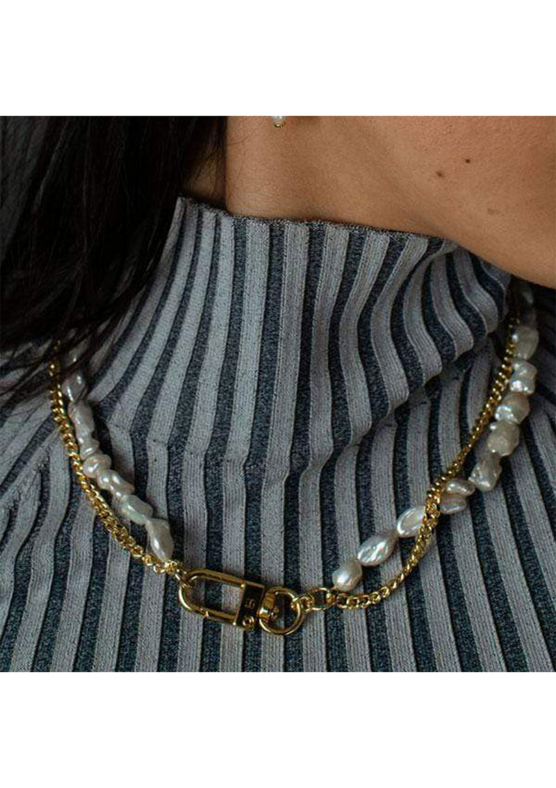 F+H Janet Pearl + Chain Statement Necklace
