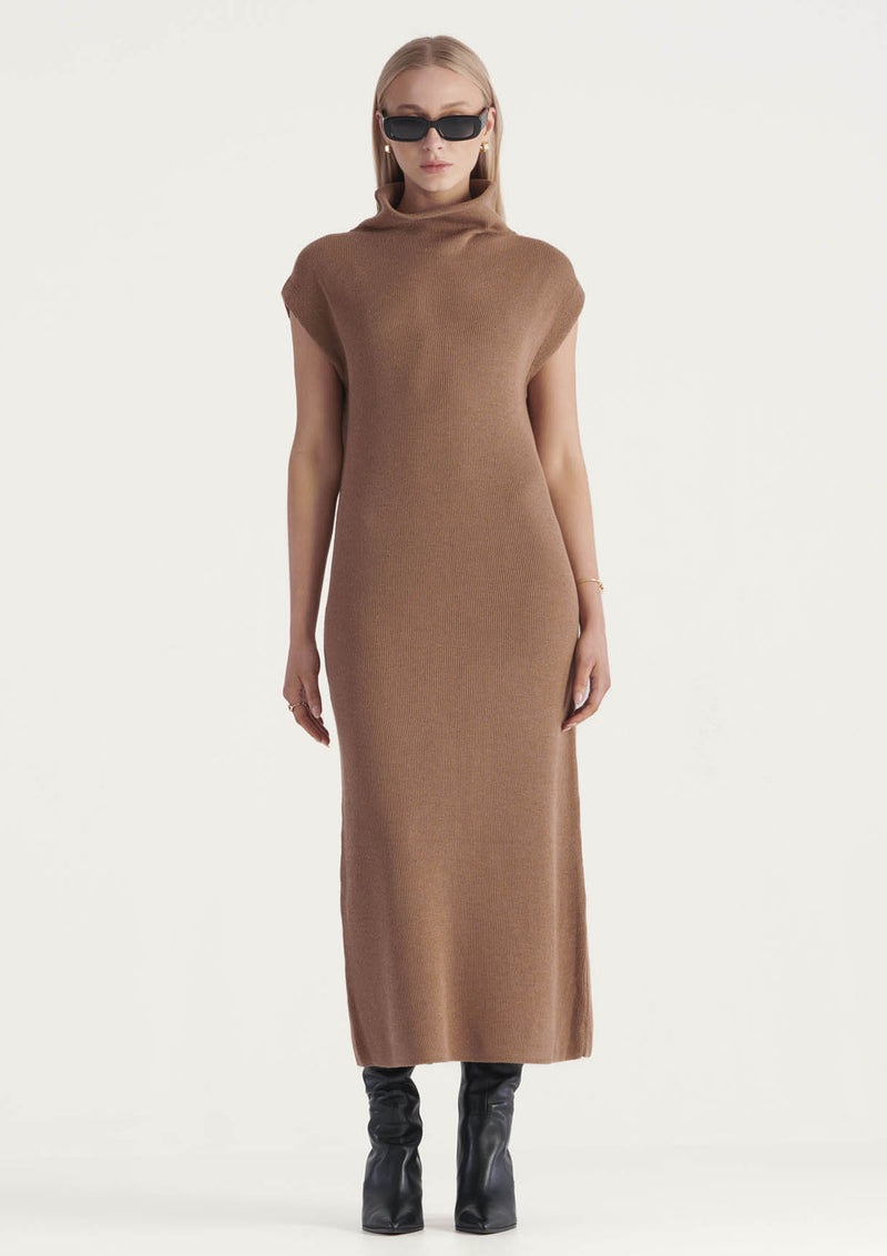 elka collective brown dress Drew Brown Rib Bodice Maxi Dress