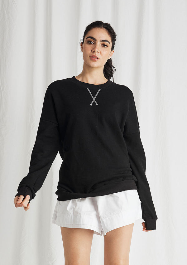 Khlassik Cross Stitched Crew Neck Sweater