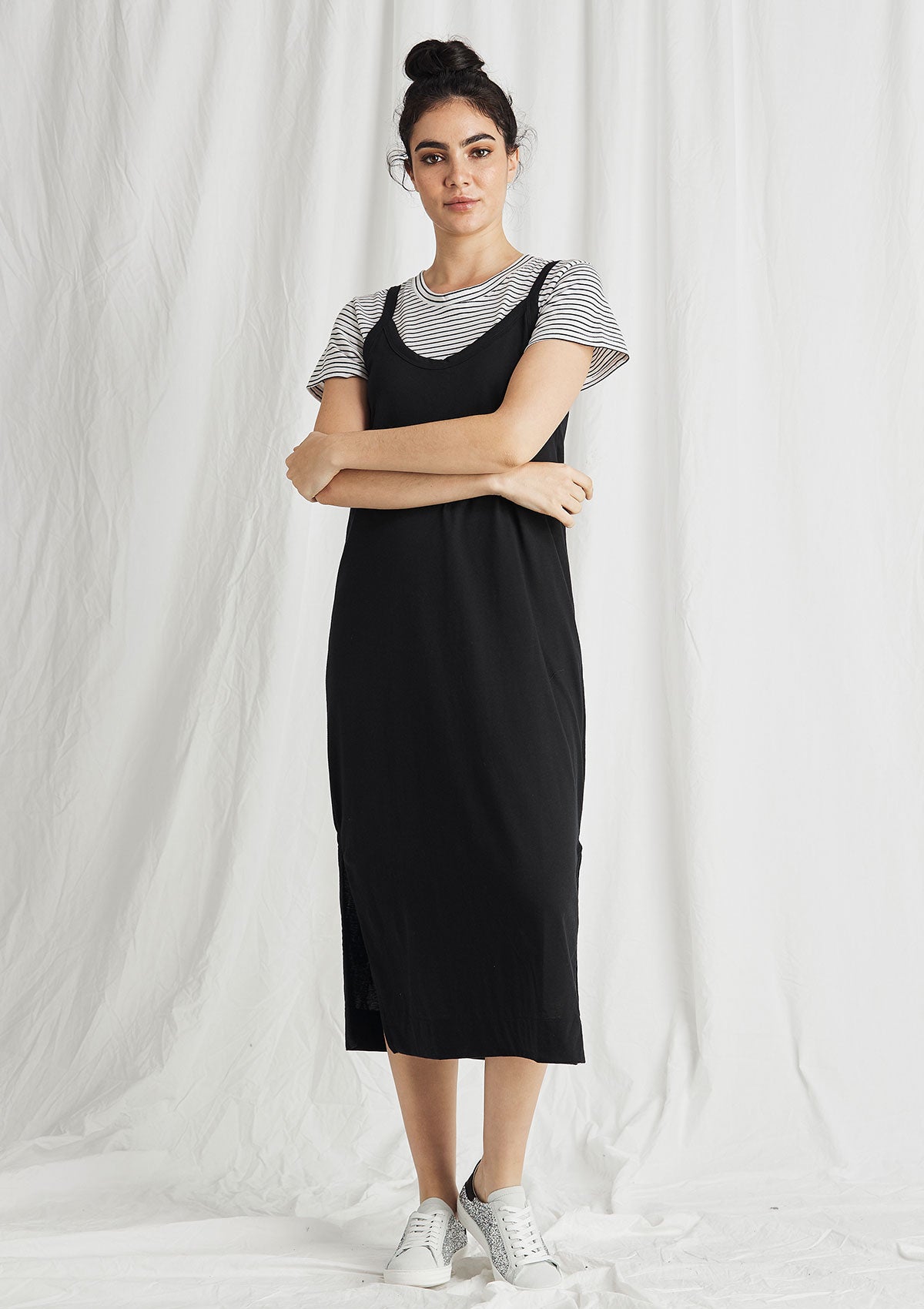 Black strappy dress with white shirt sales