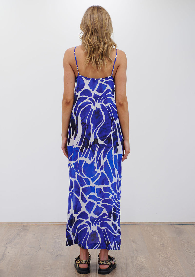 Mela Purdie Lagoon Silk Print Crystal Maxi Dress