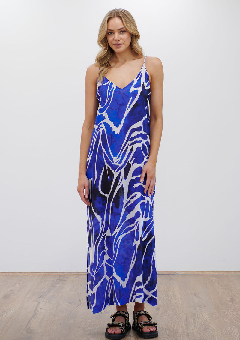 Mela Purdie Lagoon Silk Print Crystal Maxi Dress
