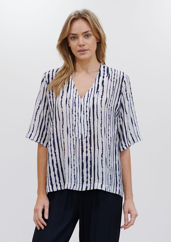 Mela Purdie Quill Stripe Silk Scallop Top