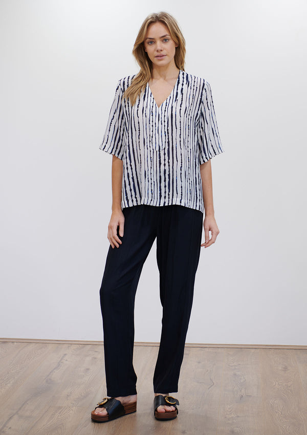 Mela Purdie Quill Stripe Silk Scallop Top