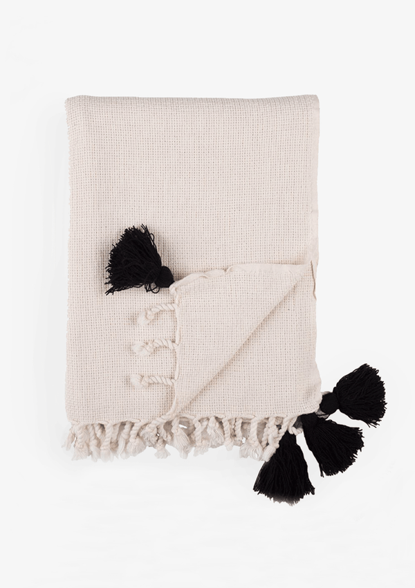 SAARDÈ Natural Basket Weave Throw w Tassels