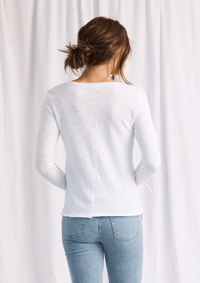 American Vintage V Collar LS Straight Tee-Shirt White