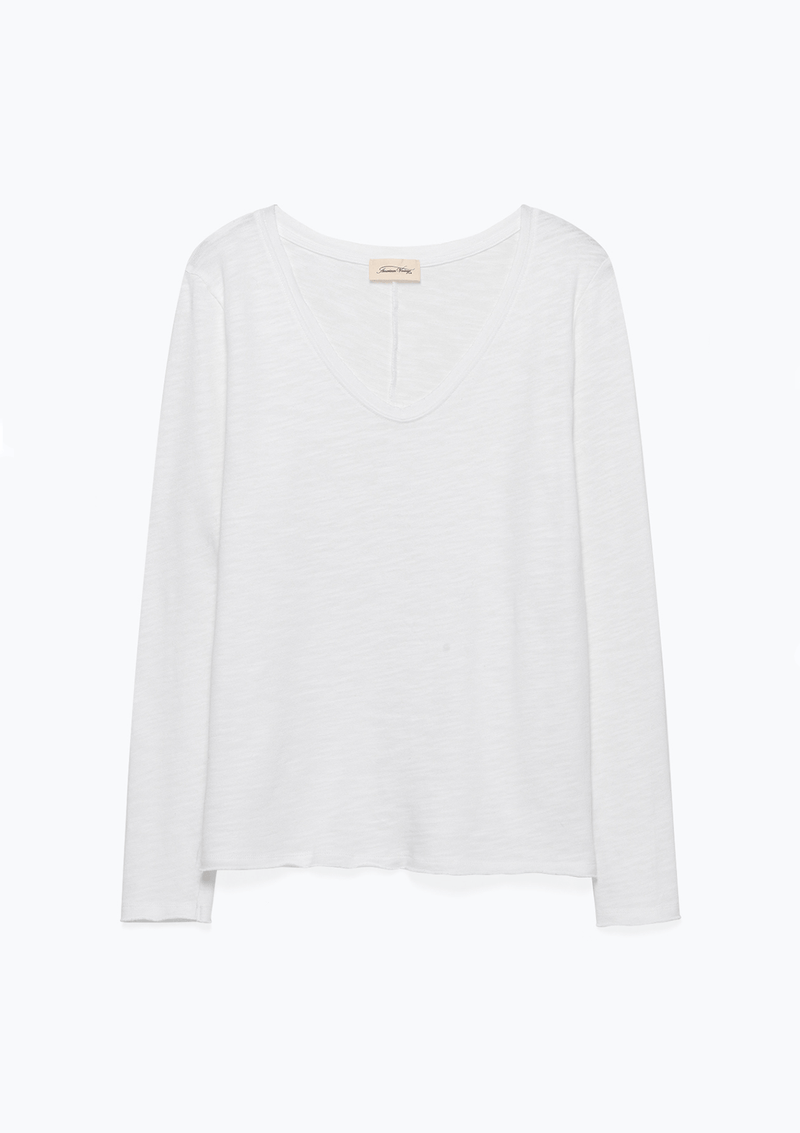 American Vintage V Collar LS Straight Tee-Shirt White
