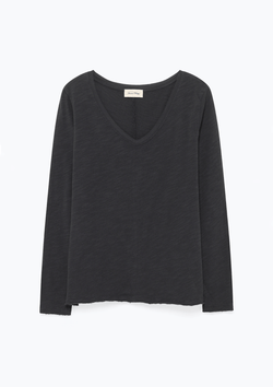 American Vintage V Collar LS Straight Tee-Shirt Carbon