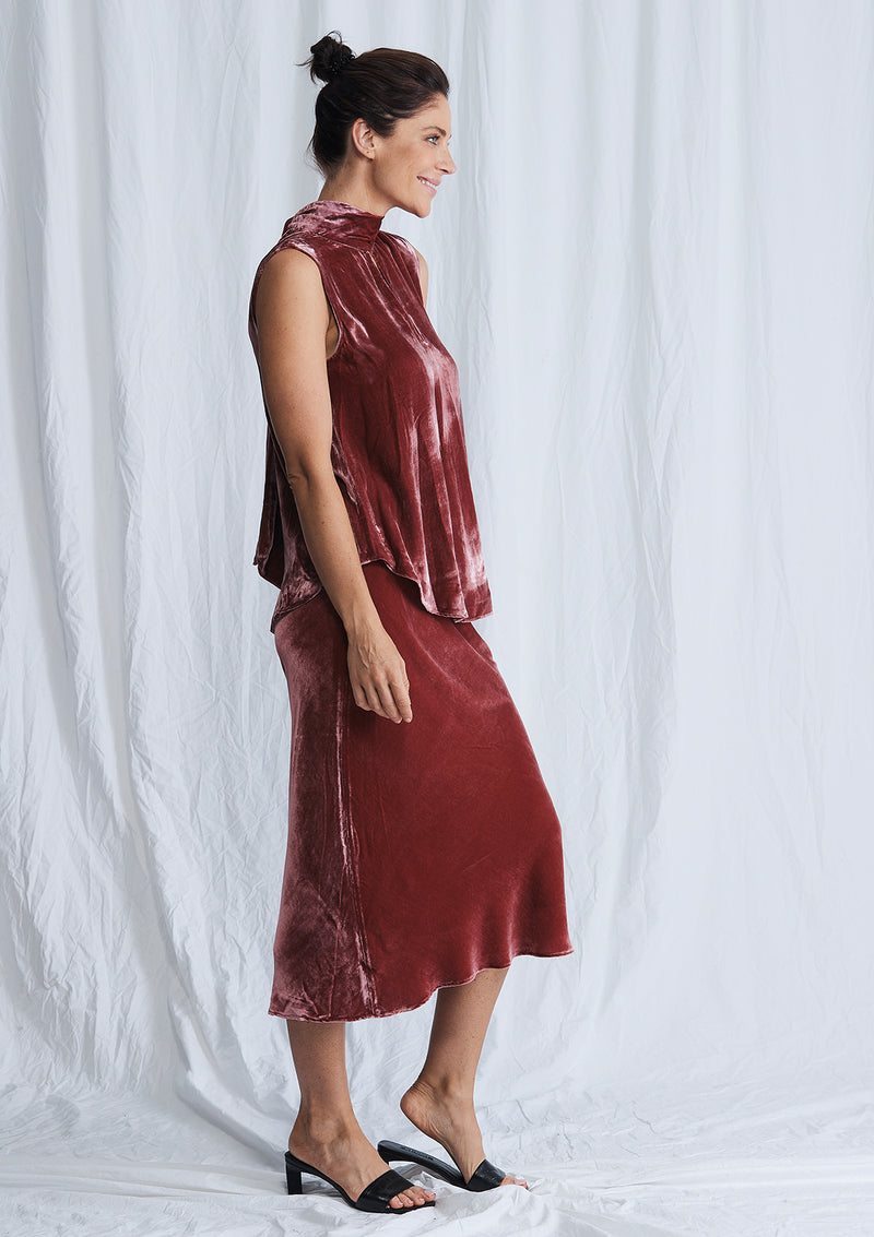 Luxe Deluxe First Love Velvet Bias Cut Midi Skirt