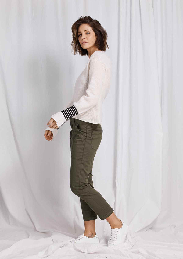 W&W Cinched Cuff V Neck Sweater